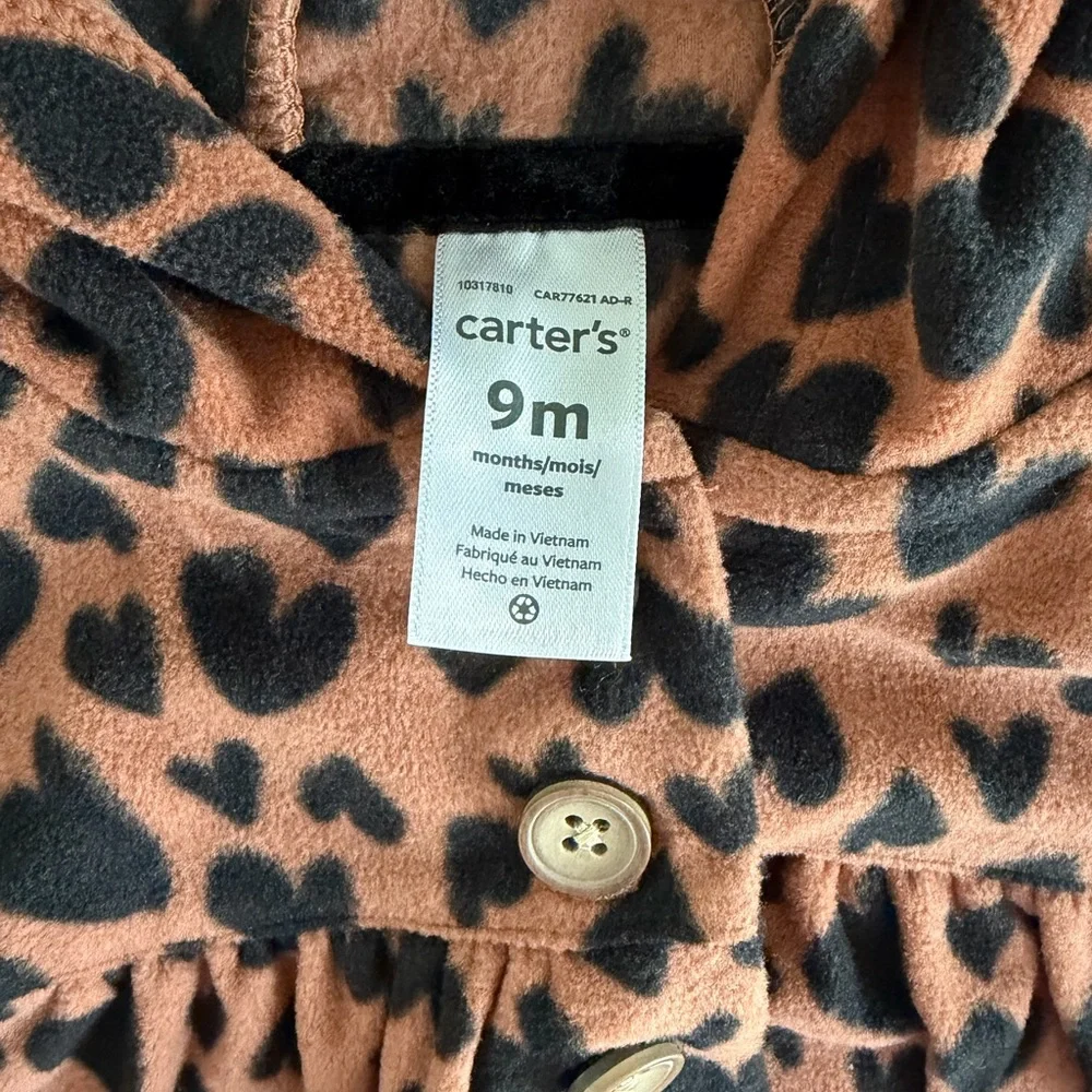 Carters Leopard Hearts Fleece Hooded Jacket (9M)